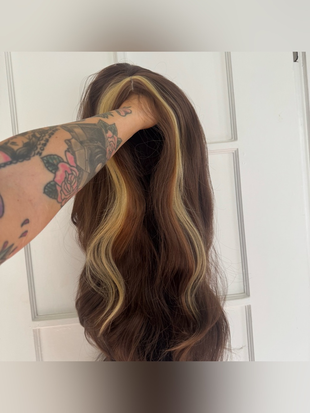 Brown Wig ombré synthetic lace front with Blonde Highlights - Women Hair